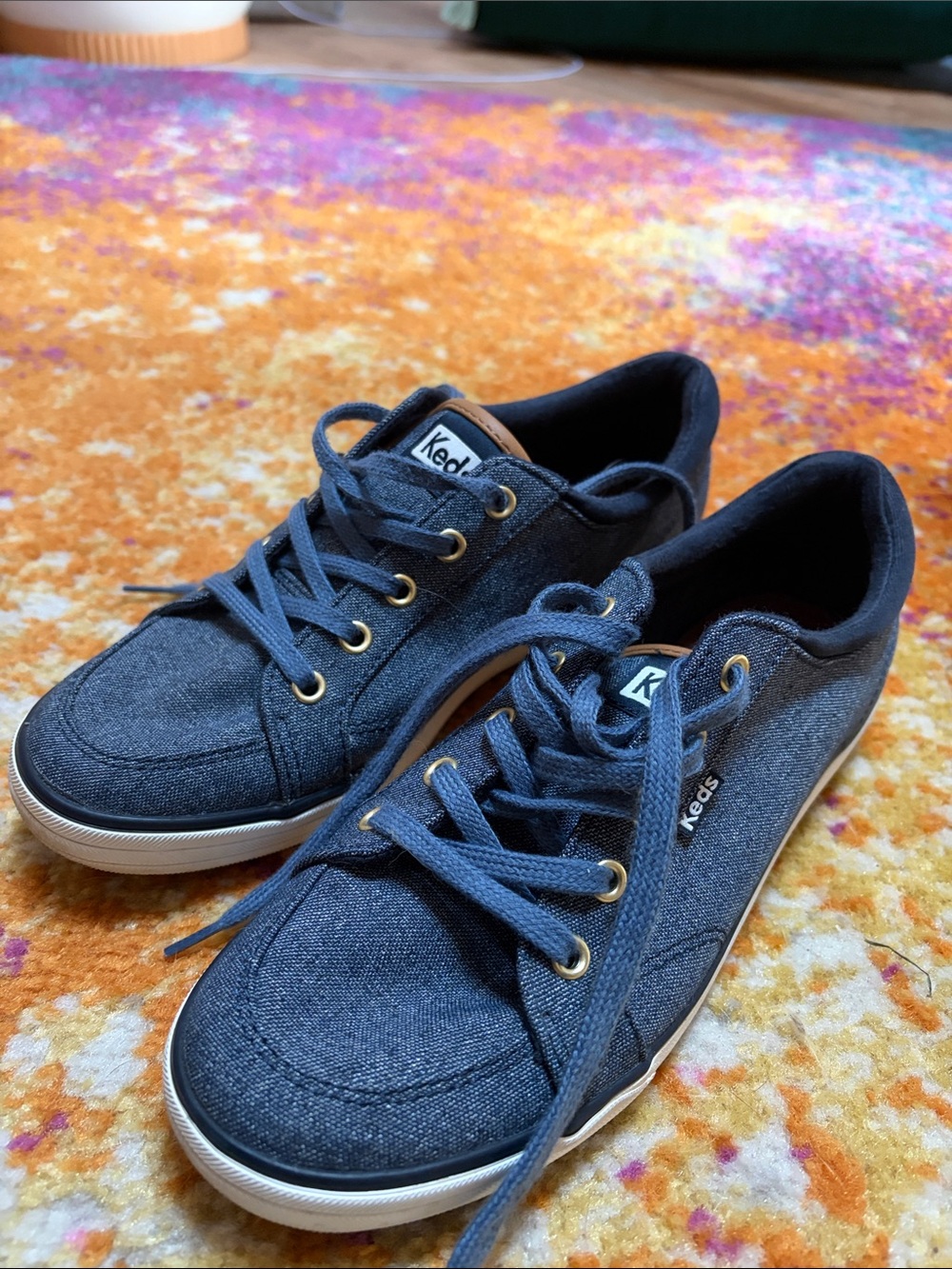 Keds Navy Canvas Lace-Up Sneakers with Gold Eyelets